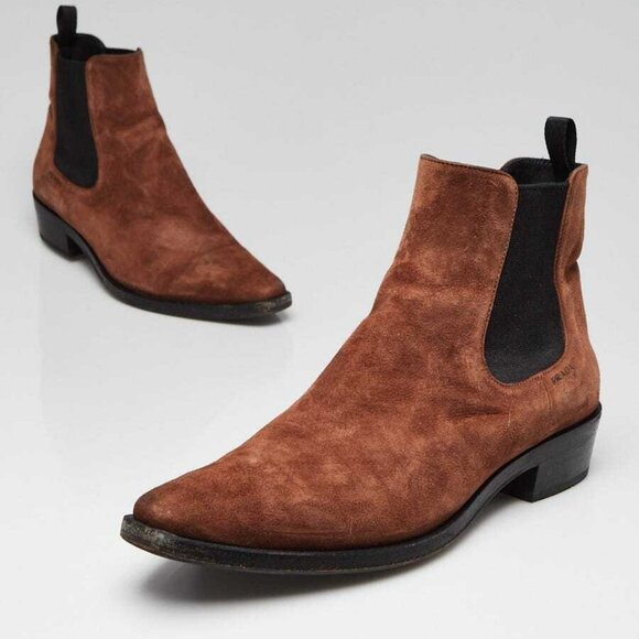 Prada Brown Suede Chelsea Ankle Boots Size 9/39.5 - Picture 3 of 6